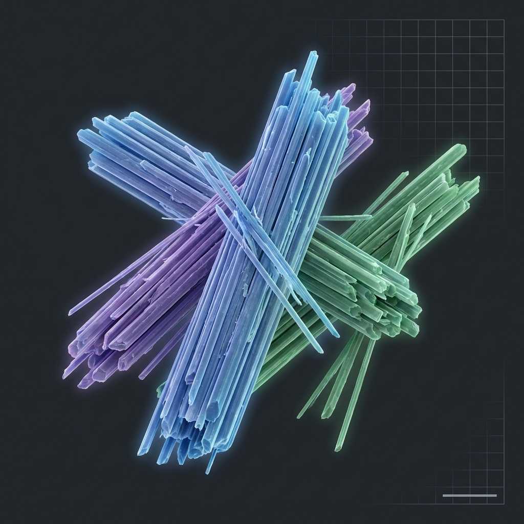 Microscopic view of asbestos mineral fibers