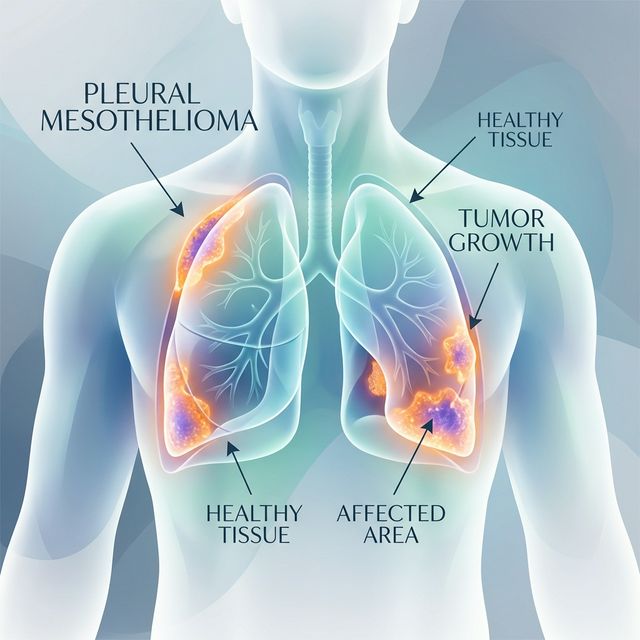 Mesothelioma medical illustration showing affected lung lining
